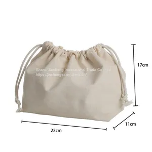 Custom Logo Size Printed Small Eco Friendly Double Sided Packaging Cotton Linen Drawstring Bag thumbnail-3
