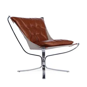 Seagull Chair Low Back Version Vatne Design Leather Swivel Chair With Polished Chrome Frame thumbnail-1