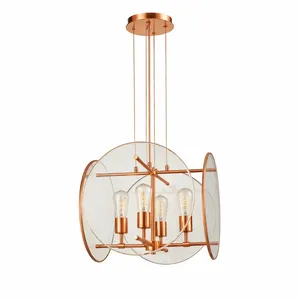 Globe Frame Chandelier – 4-Light Acrylic Disc & Exposed Bulb thumbnail-5