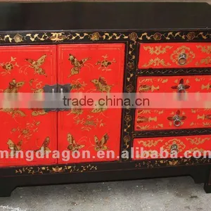 Chinese Antique Furniture Shanxi Red & Black Tung Wood Bedside Cabinet thumbnail-1