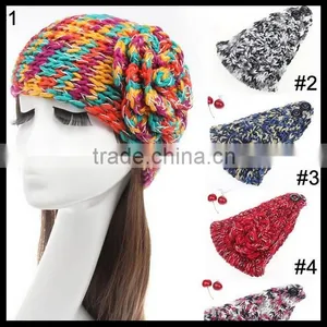 Colorful Crochet Cable Knitted Headband, Jeweled Ear Warmer, Embellished Flower, Fashion Accessory thumbnail-1