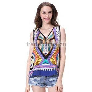 Latest Fashion Long Top Design 2016 Printed Woman Top Wholesale thumbnail-2