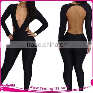 Wholesale Hollow Out Black Woman Bodycon Jumpsuits thumbnail-1