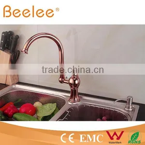 HOT SALE Rose Gold High Arc 360 Swivel Kitchen Faucet With Ceramic Lever Handle QL14029B thumbnail-2