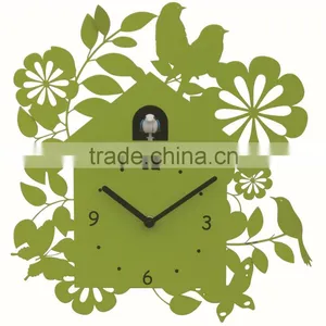 Green Forest Cuckoo Bird Wall Clock With Bird Come Out thumbnail-1