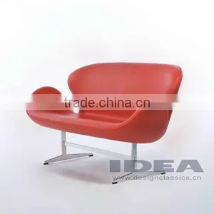 Replica Arne Jocabsen Swan Chair Loveseat - Red Genuine Leather thumbnail-2