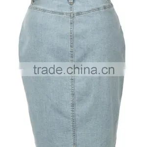 New Models Womens High Waisted Denim Pencil Skirt With Stretch Button Jeans Skirts thumbnail-2