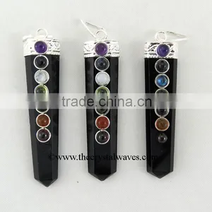 Black Agate Flat Pencil Chakra Pendant thumbnail-1