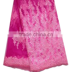 2015 Fushia French Lace With Sequins for Lady Cotton French Net Lace thumbnail-1