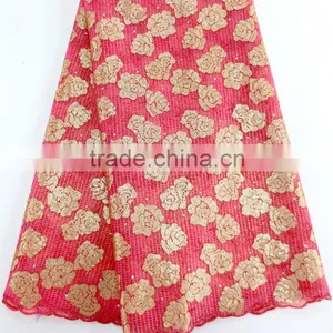 Polyester Dubai French Flower Sequins Embroidery Lace Fabric Wholesale thumbnail-3