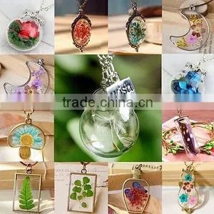 Wishing Bottle Fashion Sweater Chain Dried Flower Moss Pendant Necklace For Gift thumbnail-2