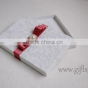 Handmade Elegant White Lace Wedding Invitation Boxes thumbnail-1