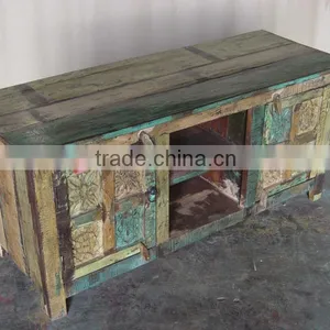 VINTAGE RECYCLE WOOD TV CABINET thumbnail-1