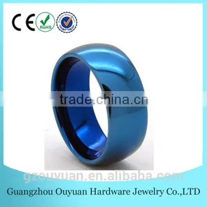 8MM Blue Tungsten Ring, Blue Polished Tungsten Ring, Tungsten Ring Blue thumbnail-1