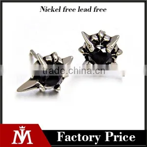 Pointy Earrings Mens Fashion Stainless Steel Black Restone Earrings Jewelry thumbnail-1