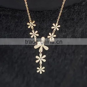 Long Connected Flower Necklace Stainless Steel Women Jewelry Sets Wholesale thumbnail-1