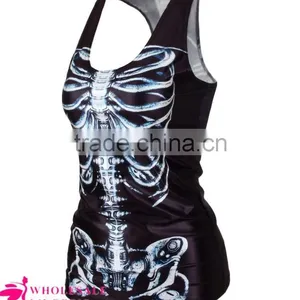 High Quality Milk Silk Underwaist Tank Top Women Bones/X Ray/Skeleton Black Summer Tank Top BX006 thumbnail-1