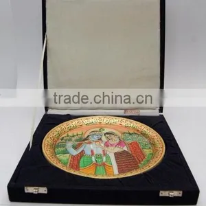 Indian Marble Thali Plate Handicraft Religious Gift Decor Miniature Painting Radha Krishna Rajasthan thumbnail-2