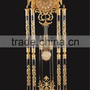 Gold Gilt Brass Mounted Grandfather Floor Clock With Crystal Column, 24K Gold Plated Floor Clock thumbnail-5