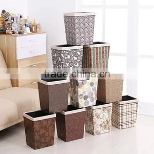 Plastic Medium Rectangle Leather Wraped Cheap Trash Can for Hld With Open Top Button 11L thumbnail-1