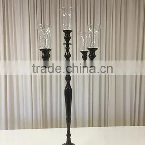 High Quality Black Candelabra With Glass Votive, Black Centerpiece For Wedding thumbnail-1