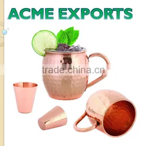 Copper FDA Approved Moscow Short With Hammered Mule Style Mugs With 16Oz Capacity Copper Handle Shiny Polish With Black Gift Box thumbnail-1