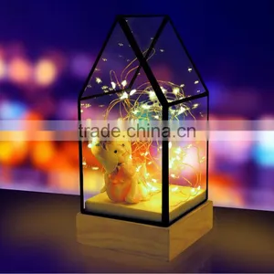 Creative DIY House Design Fireworks Silver Flower Glass House Atmosphere Night Light, Decorative Table Bedroom Warm Night Light thumbnail-2