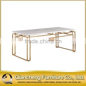 European Style White Marble Mirror Golden Dining Table thumbnail-3