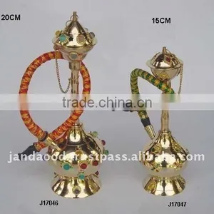 Hookah Made in Brass With Mirror Polish and Green Red Glass Ball Mosaic and One Out Let thumbnail-1