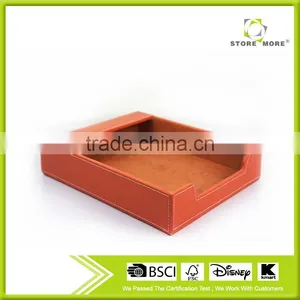 Orange Faux Leather Flocking Fabric Office Document Tray thumbnail-1