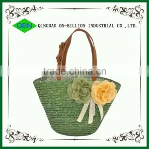 Wholesale Decorative Cheap Corn Husk Bag Beach Bag 2014 Leather Handle Straw Bags for Woman thumbnail-1