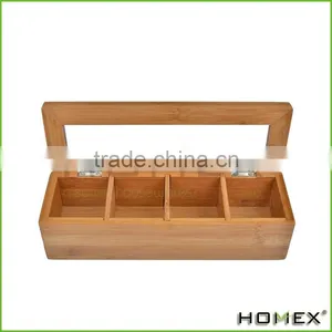 High Quality Factory Price 4 Slot Bamboo Wood Tea Storage Box/Homex_Factory thumbnail-1