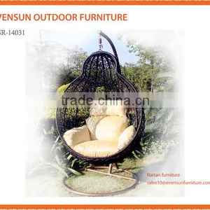 Luxury Outdoor Black Rattan Grey Cushion Garden Hanging Chair thumbnail-1