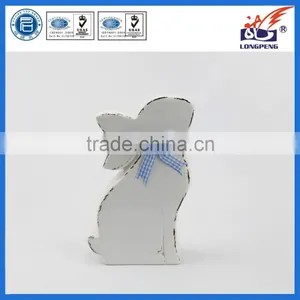 Ceramic Rustic Look Easter Bunny Rabbit Figurine With Blue Bow thumbnail-1