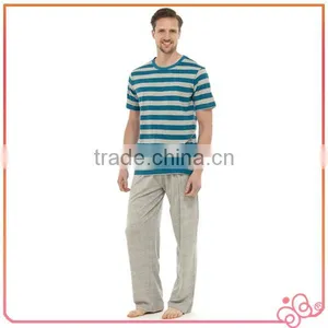 Summer 100%cotton Stripe Jersey Sleepwear for Men thumbnail-1