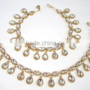 GOLD Tone Crystal HANDMADE PAYAL Anklets Pair thumbnail-2
