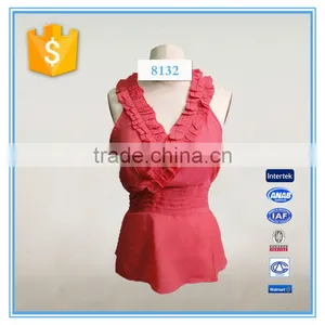 Lady Sleeveless Handmade Trim V Neck Design Blouse thumbnail-1