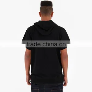 Cheap Black/grey Thin Fleece Blank Hoodie Short Sleeve Pullover Hoodie thumbnail-3