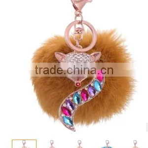 2017 New Design Animal Fur Pom Pom Keychain Wholesale Fur Ball Animal Keychain Hot Selling Fur Ball Woman Bag Charms thumbnail-1