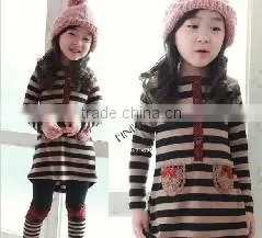 New 2014 Casual Girls Child Clothing Set Kids Spring Cotton Stripe Bow T-Shirt Top + Pants Suit Blue/Black 3-10 Years 20145 thumbnail-1