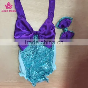 OEM Manufacturer Boutique Baby Swimwear Kids Sequins Beachwear With Headband thumbnail-5