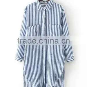 Runwaylover EY2325B Simple Fashion Style Casual bf Shirt Lady Long Sleeve Striped Blouse thumbnail-1