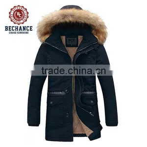 2016 Men's Fashion Winter Long Thicken Padded Jacket Outwear Overcoat With Detachable Fur Hood for Wholesale Clothing thumbnail-1