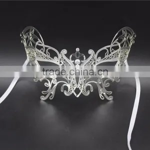 Black Silver White Gold Metal Italy Venetian Mask Masquerade Rhinestones Filigree Butterfly thumbnail-2