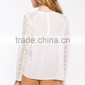 Contrast Solid Body Sweetheat Hem White Lace Blouse,women Crocheted Blouses thumbnail-5
