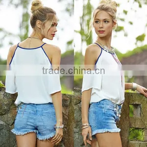 Fashion Ladies Women Off Shoulder Short Sleeves Chiffon Tops Blouse thumbnail-3