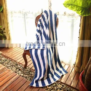 Wholesale Blue White Stripe Luxury Hotel Cotton Large Custom Beach Towel thumbnail-1