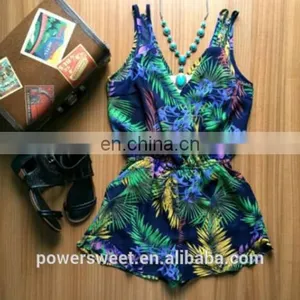 Bohemia Style Sexy Mini Sleeves Spaghetti Summer Jumpsuit for Women thumbnail-1