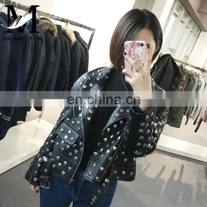 High Quality Custom Design Fashion Motocycle Biker Black Genuine Leather Short Jacket Women thumbnail-2