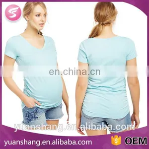 Women Plain V-Neck Side Ruched Maternity Pregnancy Clothing Tops thumbnail-1